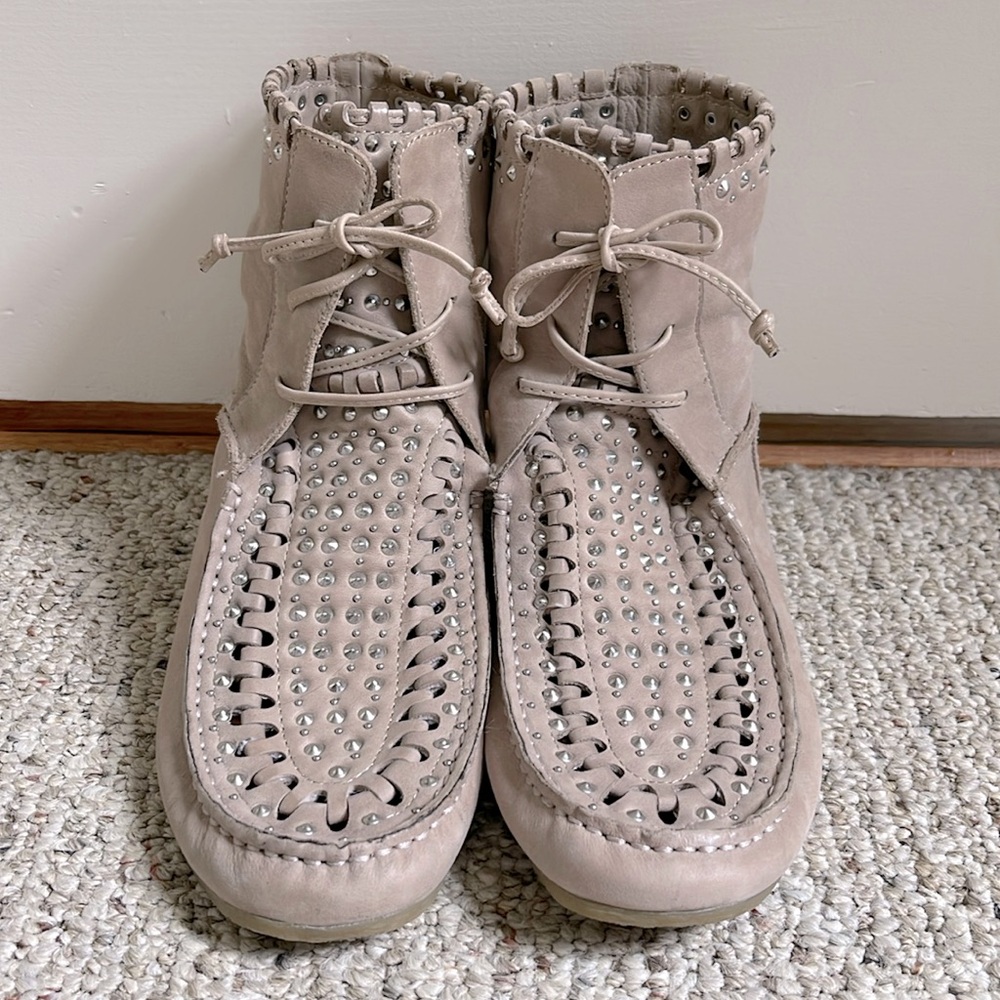 Sam Edelman Greige Studded Leather Booties